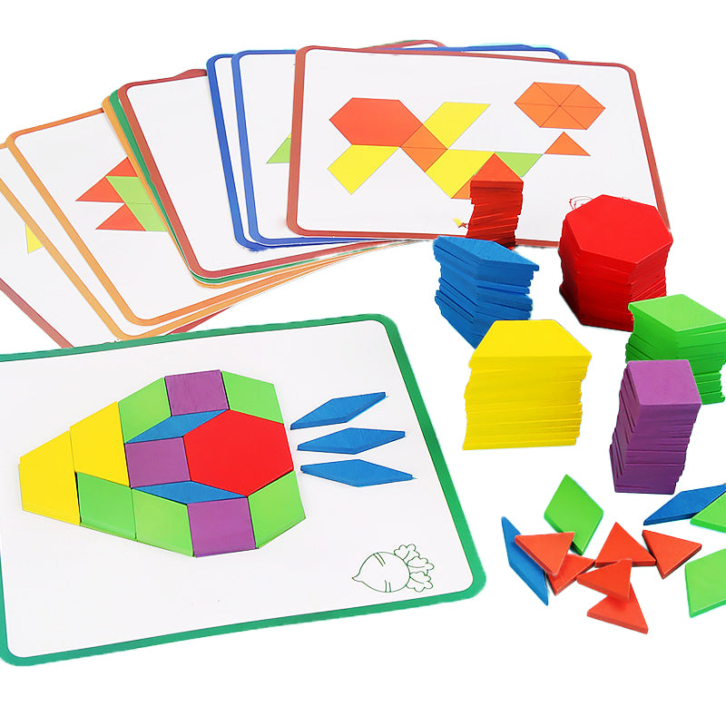 155-piece wooden children's toy set with creative shapes, jigsaw puzzle, tangram, educational toy for early learning ¨C versatile building blocks