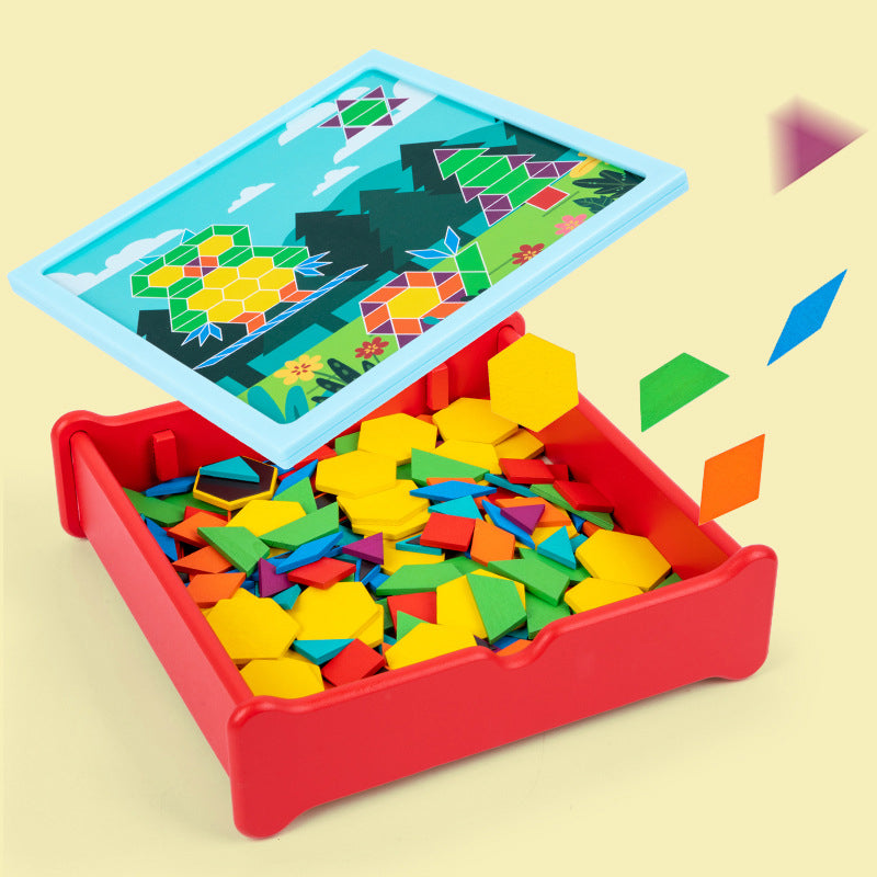196-piece wooden children's educational toy with creative geometric shapes and magnetic jigsaw puzzle set