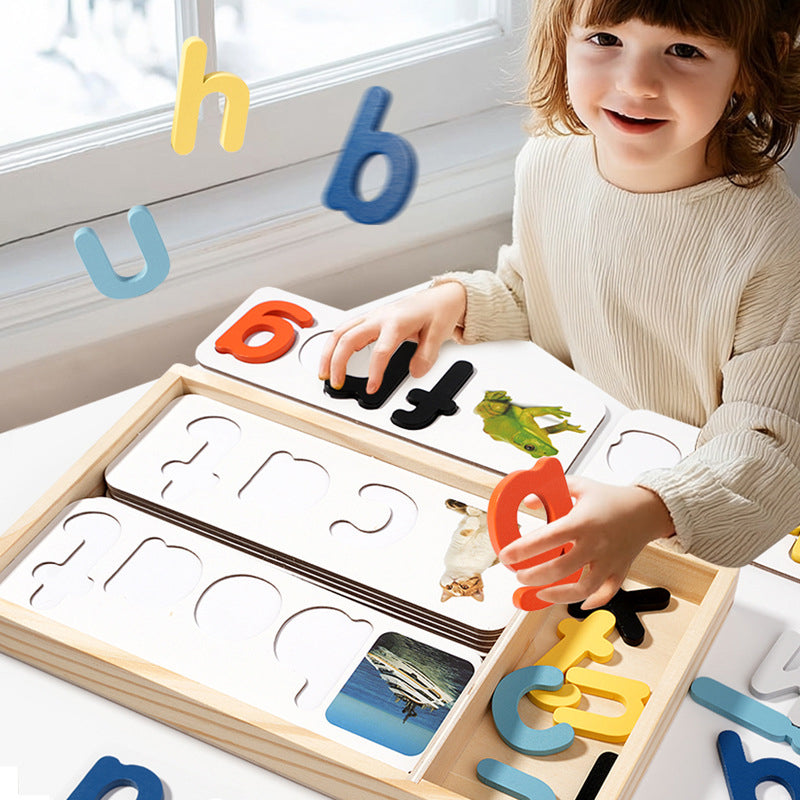 Wooden word-building cards for early childhood education ¨C alphabet recognition and matching games to aid English learning and cognitive development