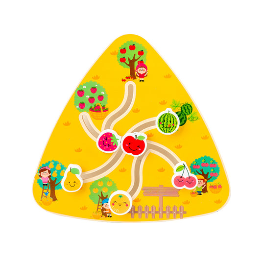 Children's wooden magnetic track maze toy for developing intelligence and focus through bead movement on a handheld platform