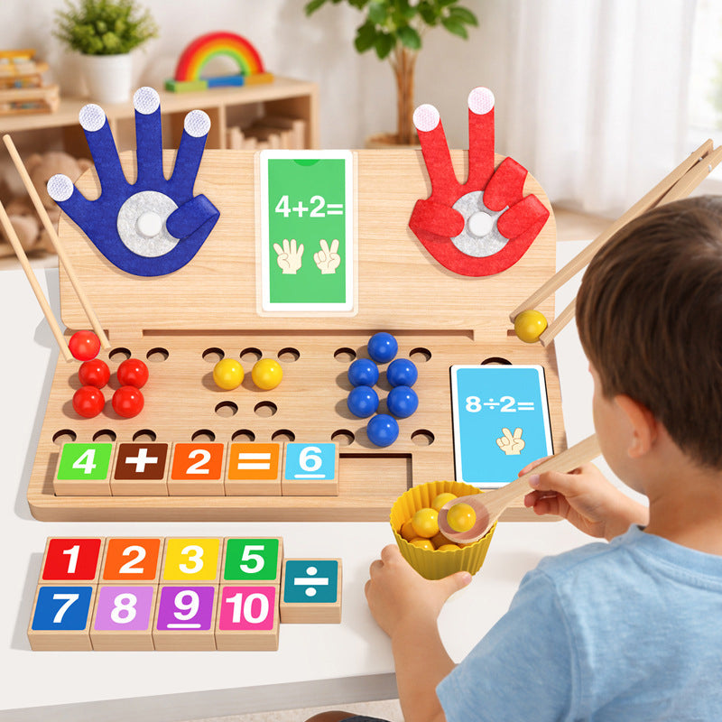 Children's wooden math manipulatives with finger counting, addition/subtraction, cognitive board, and bead arithmetic for educational math learning