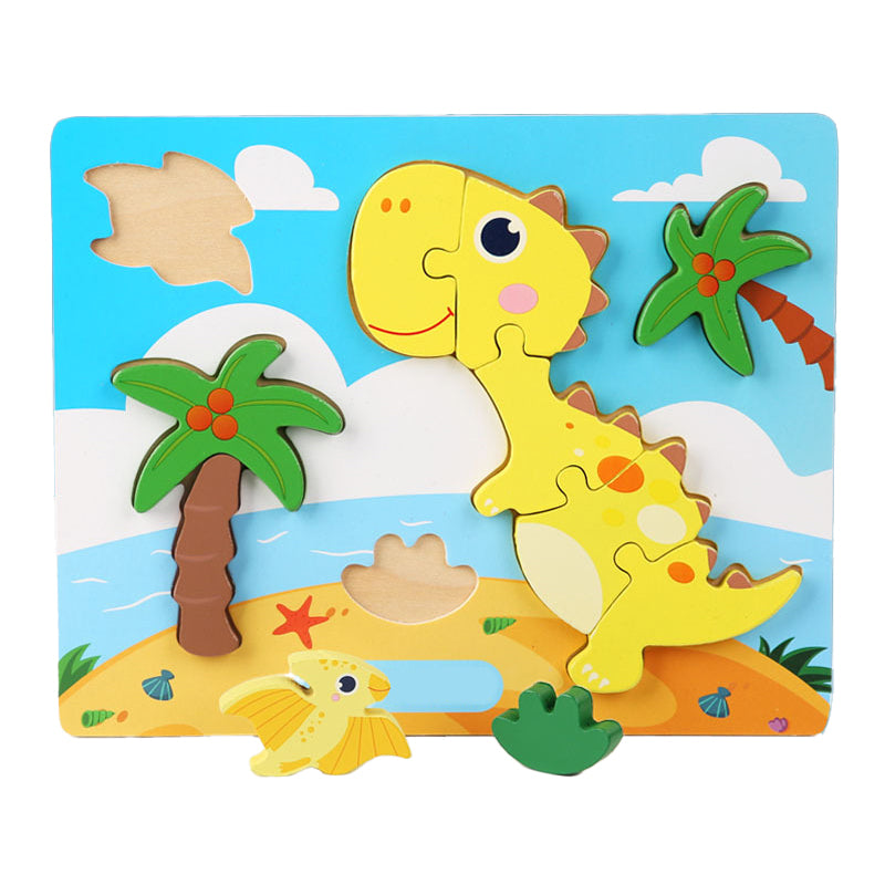 Wooden Early Education Cognitive Toy for Children ¨C Puzzle Pieces in Dinosaur and Animal Shapes, 3D Stereo Jigsaw