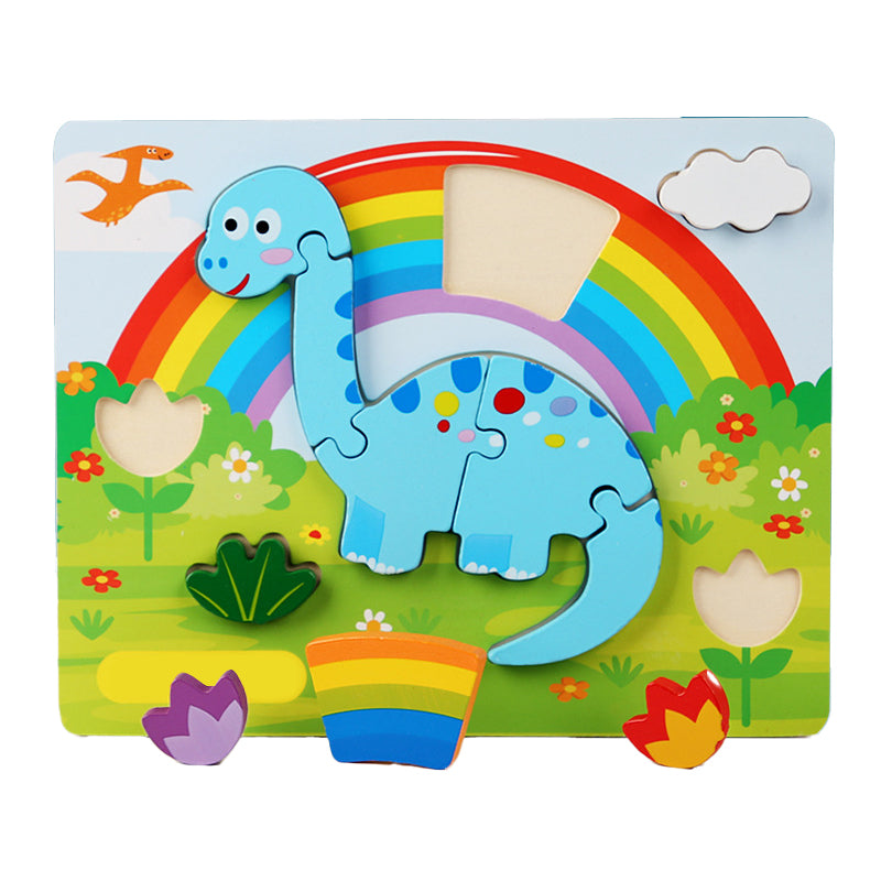 Wooden Early Education Cognitive Toy for Children ¨C Puzzle Pieces in Dinosaur and Animal Shapes, 3D Stereo Jigsaw