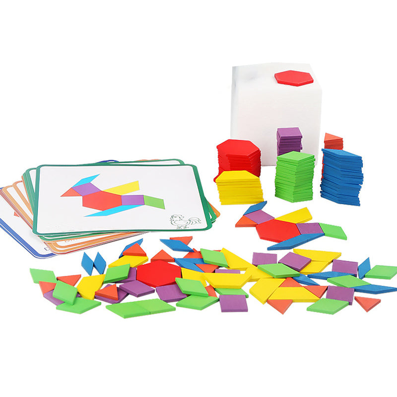 155-piece wooden children's toy set with creative shapes, jigsaw puzzle, tangram, educational toy for early learning ¨C versatile building blocks