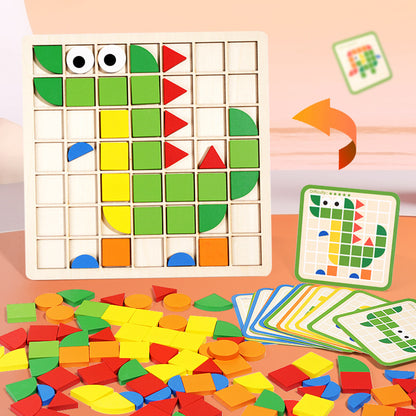 Wooden Early Education Mosaic 3D Puzzle Building Blocks Educational Toy