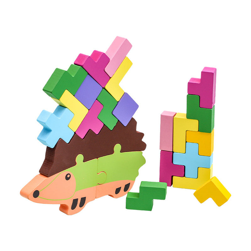 Wooden children¡¯s early education toy: Hedgehog stacking set for color recognition and balance training, Russian puzzle-style toy that combines two functions in one