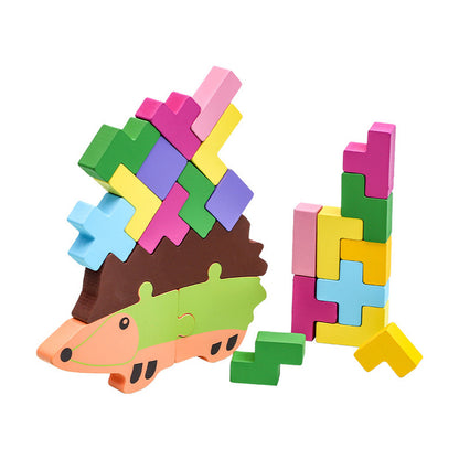 Wooden children¡¯s early education toy: Hedgehog stacking set for color recognition and balance training, Russian puzzle-style toy that combines two functions in one