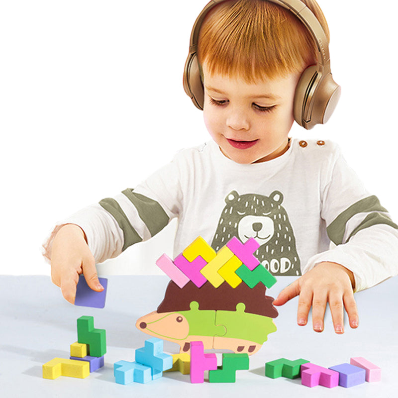 Wooden children¡¯s early education toy: Hedgehog stacking set for color recognition and balance training, Russian puzzle-style toy that combines two functions in one