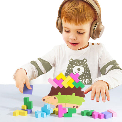 Wooden children¡¯s early education toy: Hedgehog stacking set for color recognition and balance training, Russian puzzle-style toy that combines two functions in one