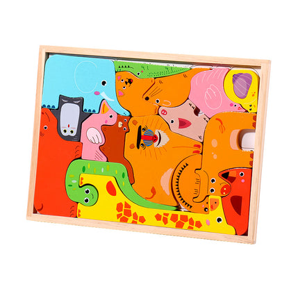 Wooden children's educational animal jigsaw puzzle, wooden building blocks for baby early education and intellectual development