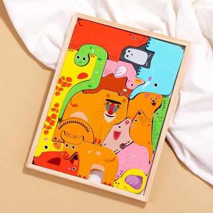 Wooden children's educational animal jigsaw puzzle, wooden building blocks for baby early education and intellectual development