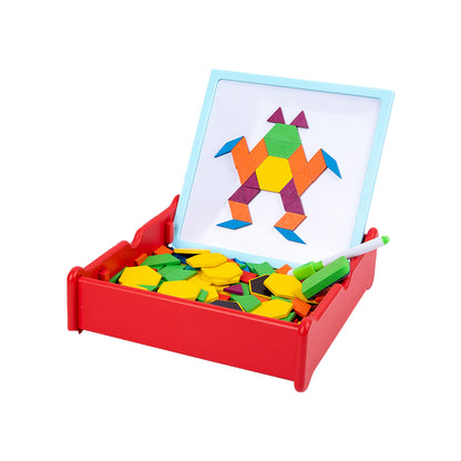 196-piece wooden children's educational toy with creative geometric shapes and magnetic jigsaw puzzle set