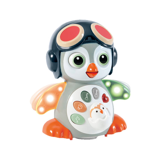 Children's electric toy with music, swaying function, penguin design, flashing lights, multi-directional movement ¨C perfect for pets, babies, and early education