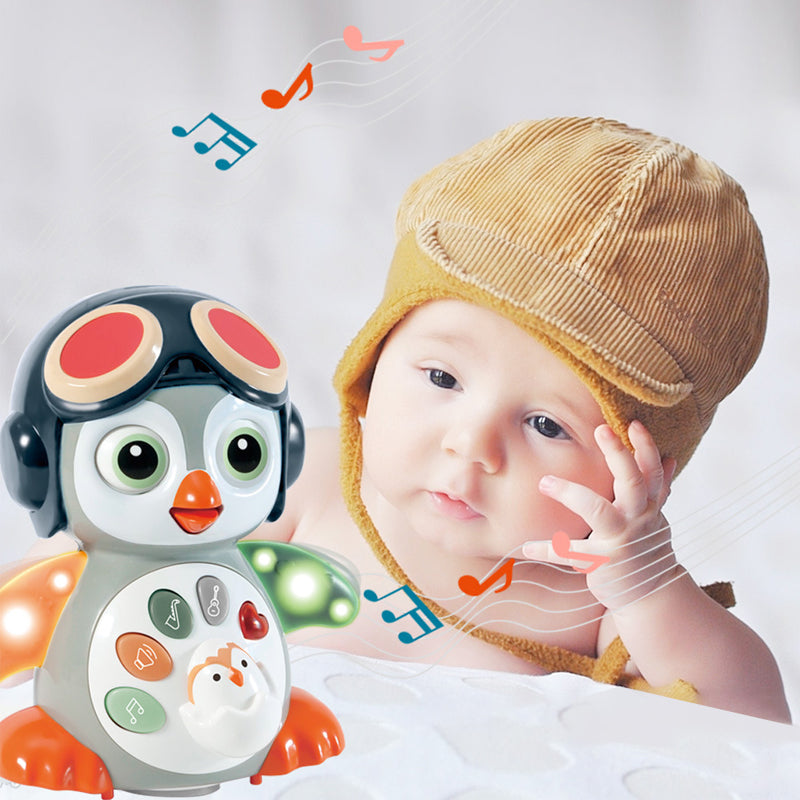 Children's electric toy with music, swaying function, penguin design, flashing lights, multi-directional movement ¨C perfect for pets, babies, and early education