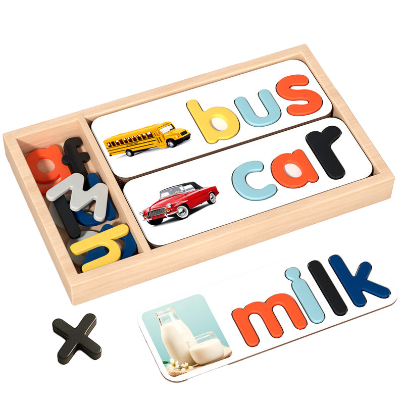 Wooden word-building cards for early childhood education ¨C alphabet recognition and matching games to aid English learning and cognitive development