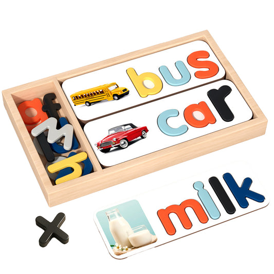 Wooden word-building cards for early childhood education ¨C alphabet recognition and matching games to aid English learning and cognitive development