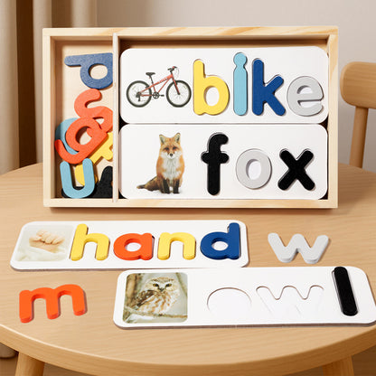 Wooden word-building cards for early childhood education ¨C alphabet recognition and matching games to aid English learning and cognitive development
