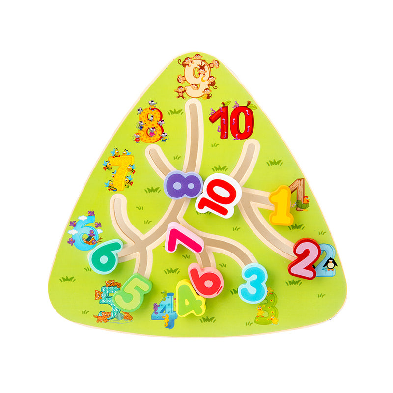 Children's wooden magnetic track maze toy for developing intelligence and focus through bead movement on a handheld platform