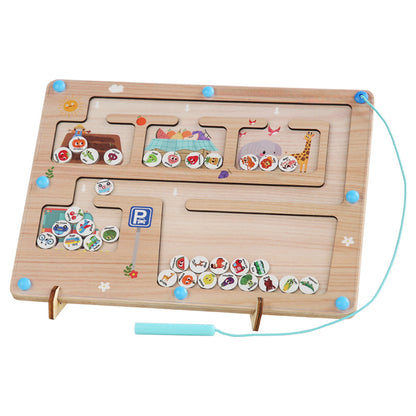 Magnetic color-number sorting board, traffic-themed number bead maze, wooden toy for early childhood education and thinking training