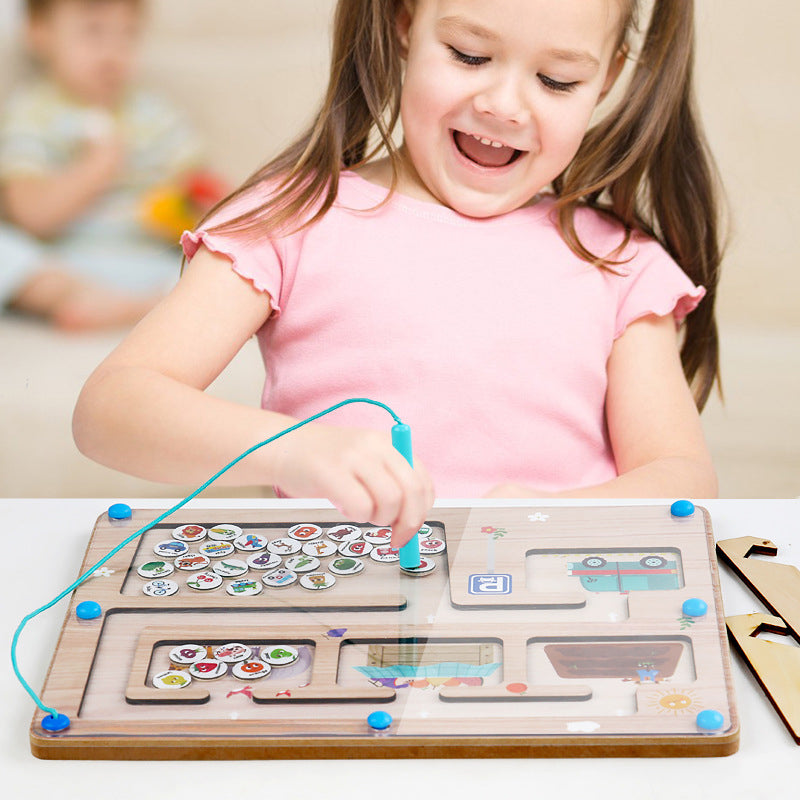Magnetic color-number sorting board, traffic-themed number bead maze, wooden toy for early childhood education and thinking training