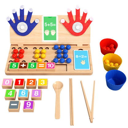 Children's wooden math manipulatives with finger counting, addition/subtraction, cognitive board, and bead arithmetic for educational math learning
