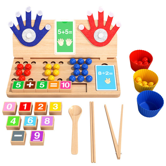 Children's wooden math manipulatives with finger counting, addition/subtraction, cognitive board, and bead arithmetic for educational math learning