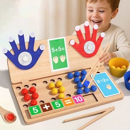 Children's wooden math manipulatives with finger counting, addition/subtraction, cognitive board, and bead arithmetic for educational math learning