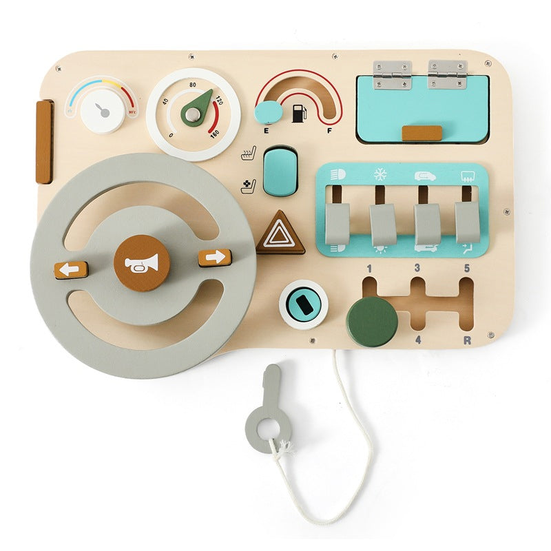Children's Early Education Simulation Steering Wheel Busy Board ¨C Wooden Driver Role-playing Lock-picking Educational Toy