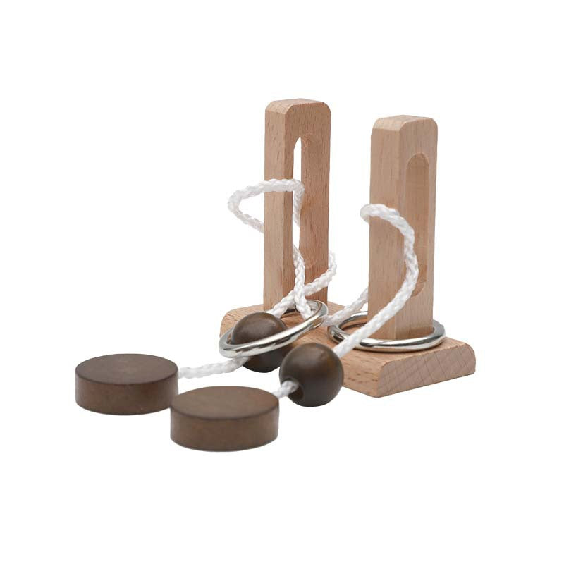 Wooden rope-solving educational toy series: pillar-based rope-solving and loop-unlocking toys for fun