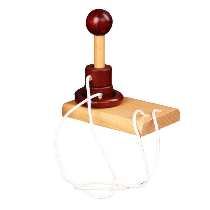 Children's educational wooden puzzle toy: single-post rope-unlocking game