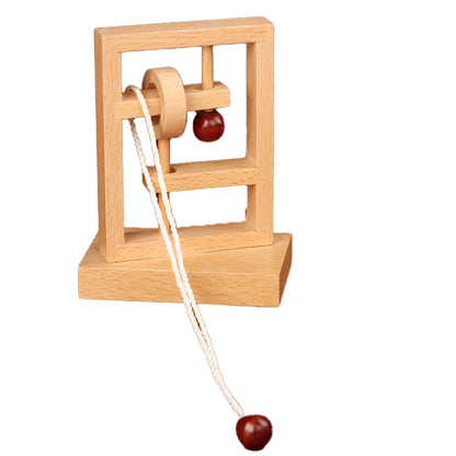 Children's educational wooden puzzle toy: single-post rope-unlocking game