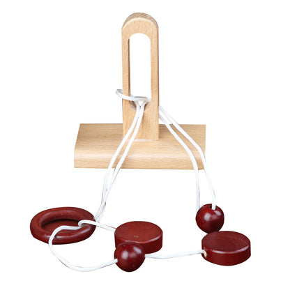 Children's educational wooden puzzle toy: single-post rope-unlocking game