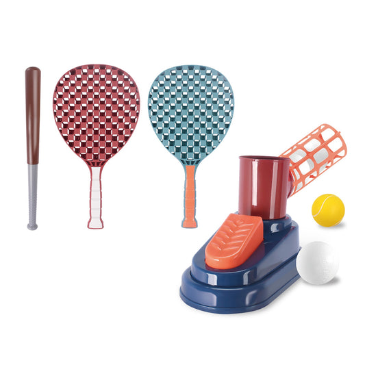 Children's 2-in-1 Baseball/Tennis Trainer with Parent-Child Interactive Foot Pedal Launcher - Outdoor Toy