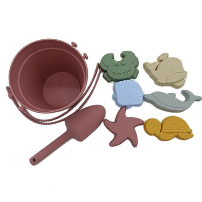 Children's silicone toy parent-child interactive sand play and water play tool set, sand digging shovel bucket, beach toys