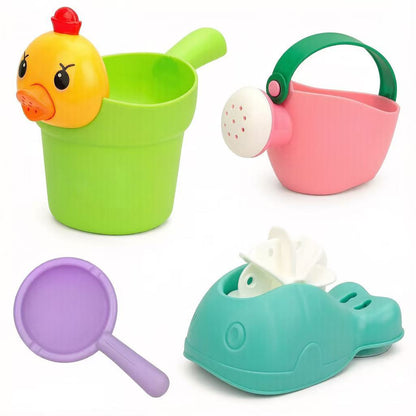 Little Bear Children's Bathing and Water Play 4-Piece Set: Shower Sprayer, Soft Rubber Water Bottle Set, Beach Bucket Toy