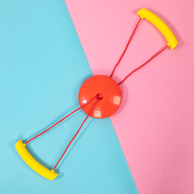 Physical fitness training equipment for preschoolers, including resistance training discs, rope systems, and other toys.