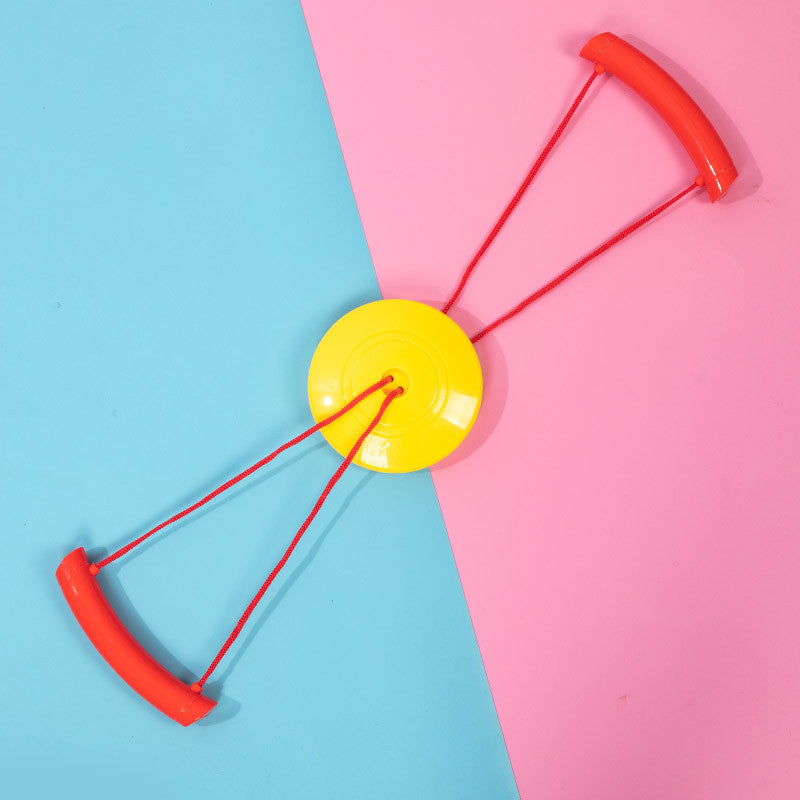 Physical fitness training equipment for preschoolers, including resistance training discs, rope systems, and other toys.