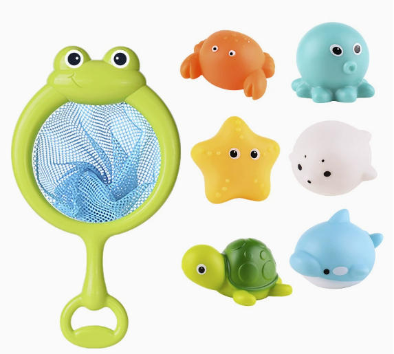 Baby bath toys turtle water spray net fishing shark kids animal squeeze floating water play toys